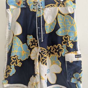 Abercrombie & Fitch Blue and Yellow Floral Board Shorts 34 waist Y2K Hawaiian